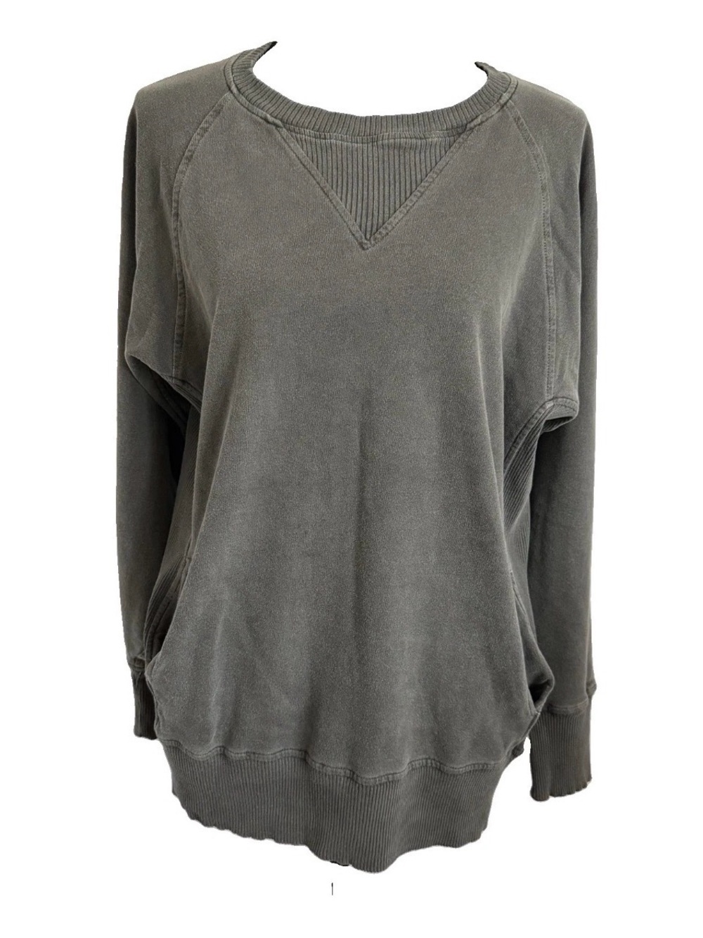 Zenana Sweatshirt Womens S Gray Raglan Crew Neck Pullover Pockets Casual Lounge